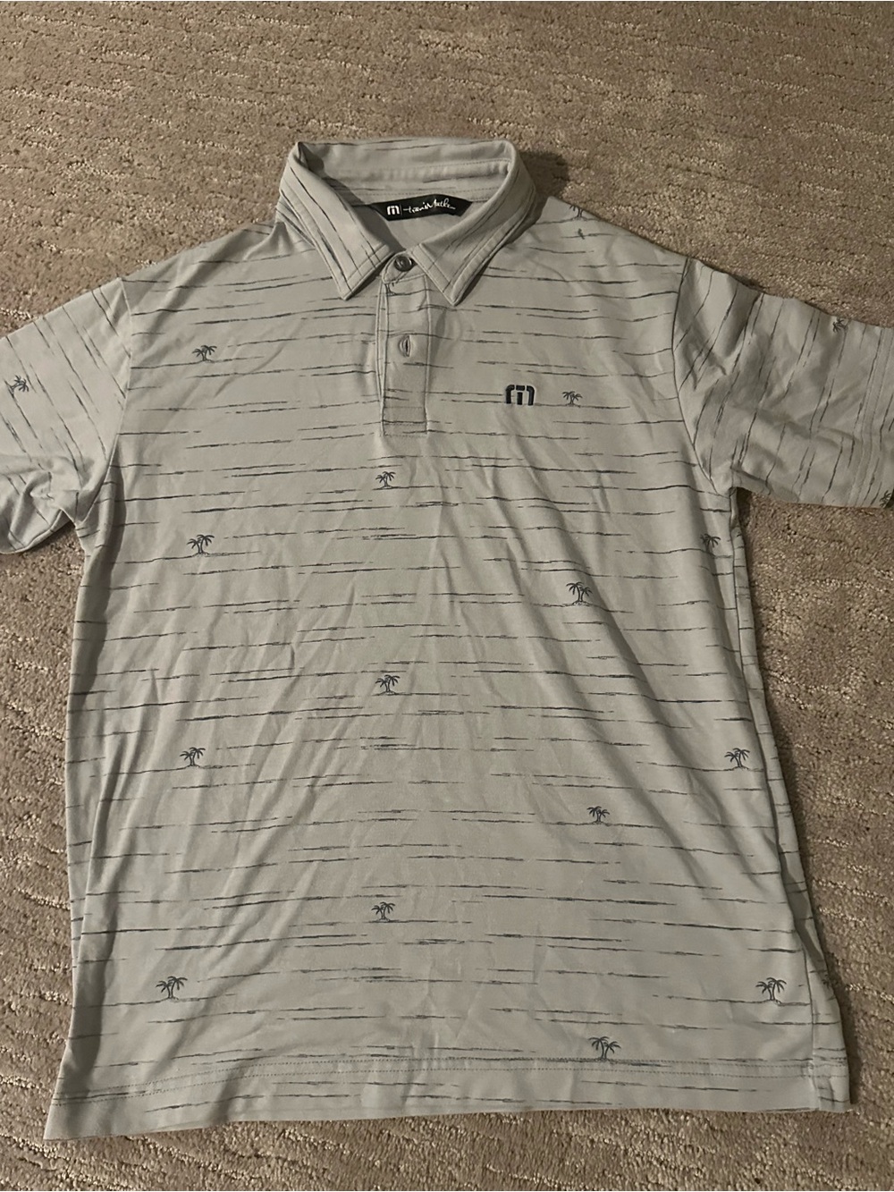 Travis Mathew Boys Light Gray Palm-Print Golf Polo Shirt